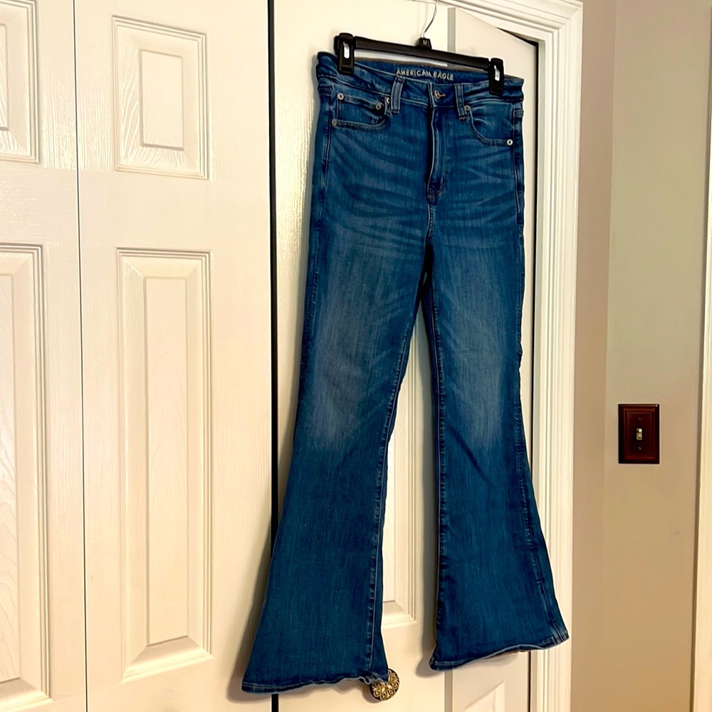American Eagle super hi-rise flare, next level stretch women’s jeans